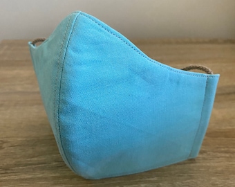 Sky Blue GOTS Certified Organic Cotton Face Mask - Four Layers - Adjustable Ties & Shapable Nose