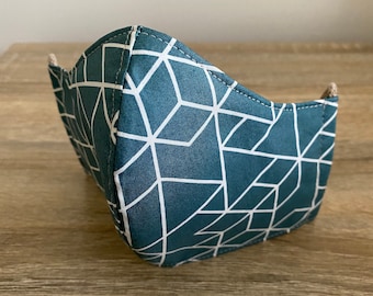 Blue Edge - GOTS Certified Organic Cotton Face Mask - Four Layer - Adjustable Ties & Shapable Nose