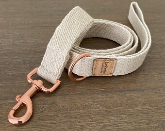 Super Soft Hemp Clip Lead with D Ring - Rose Gold