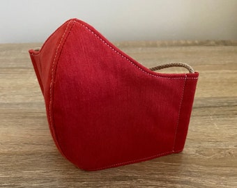 Lava Red GOTS Certified Organic Cotton Face Mask - Four Layer - Adjustable Ties & Shapable Nose