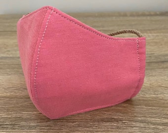 Bubblegum Pink GOTS Certified Organic Cotton Face Mask - Four Layers - Adjustable Ties & Shapable Nose