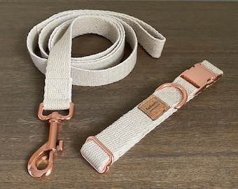 Super Soft Hemp Dog Collar & Lead Set - Rose Gold