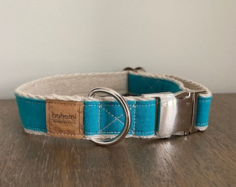 Hemp / GOTS Certified Organic Cotton Dog Collar - Turquoise