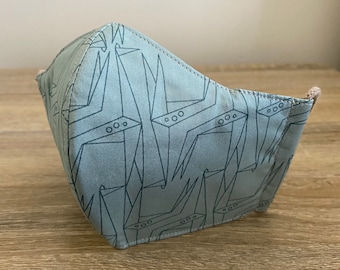 Sage Geo 100% Certified Organic Cotton Face Mask - Four Layers - Adjustable Ties & Shapable Nose