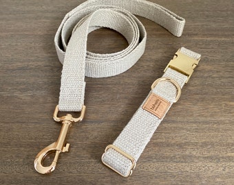 Organic Hemp Dog Collar & Lead Set - Gold