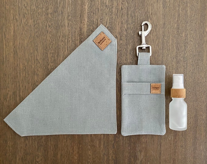 Featured listing image: Hemp Poo Bag Mate + Bandana + 15ml Glass Bamboo Bottle - Sage Grey