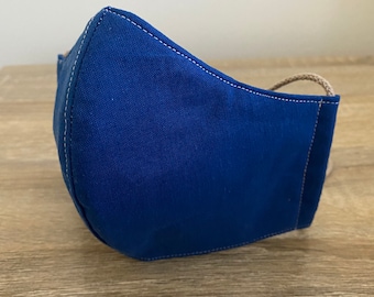 Royal Blue GOTS Certified Organic Cotton Face Mask - Four Layer - Adjustable Ties & Shapable Nose