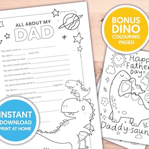 Tout sur mon père imprimable / cadeau de la fête des pères / coloriages de dinosaures / activité de la fête des pères / fête des pères imprimable / Daddysaurus