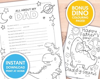 All About My Dad Printable / Father's Day Gift / Dinosaur Colouring Pages / Father's Day Activity / Father's Day Printable / Daddysaurus