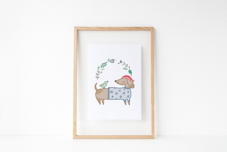 Instant Download Dachshund Illustration Nursery Animal Print Christmas Decor Nursery Decor Nursery Print Printable Art Digital Print