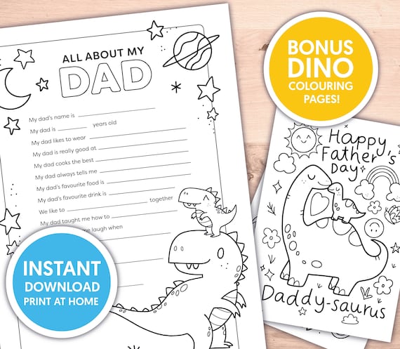 All About My Dad Printable / Father's Day Gift / Dinosaur Colouring Pages / Father's Day Activity / Father's Day Printable / Daddysaurus