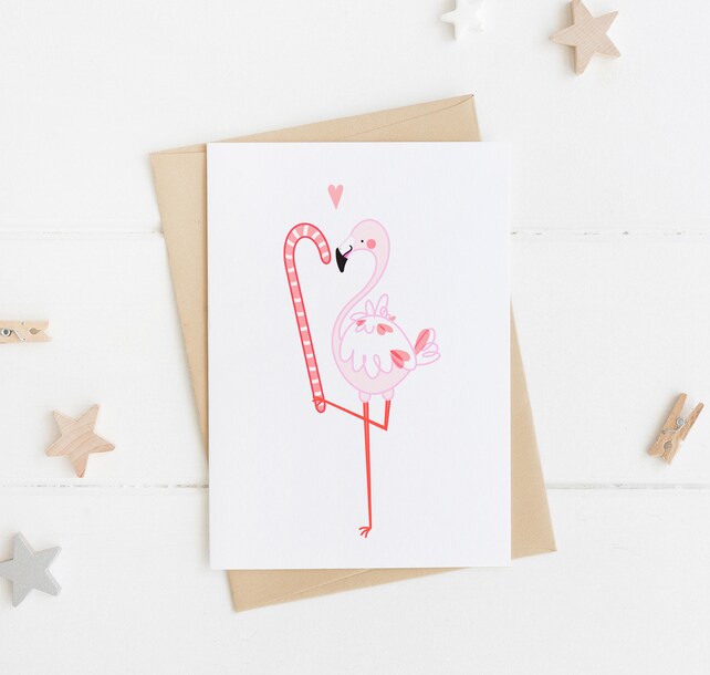 flamingo candy cane christmas card holiday card funny christmas candy cane christmas cards