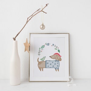 Instant Download Dachshund Illustration Nursery Animal Print Christmas Decor Nursery Decor Nursery Print Printable Art Digital Print