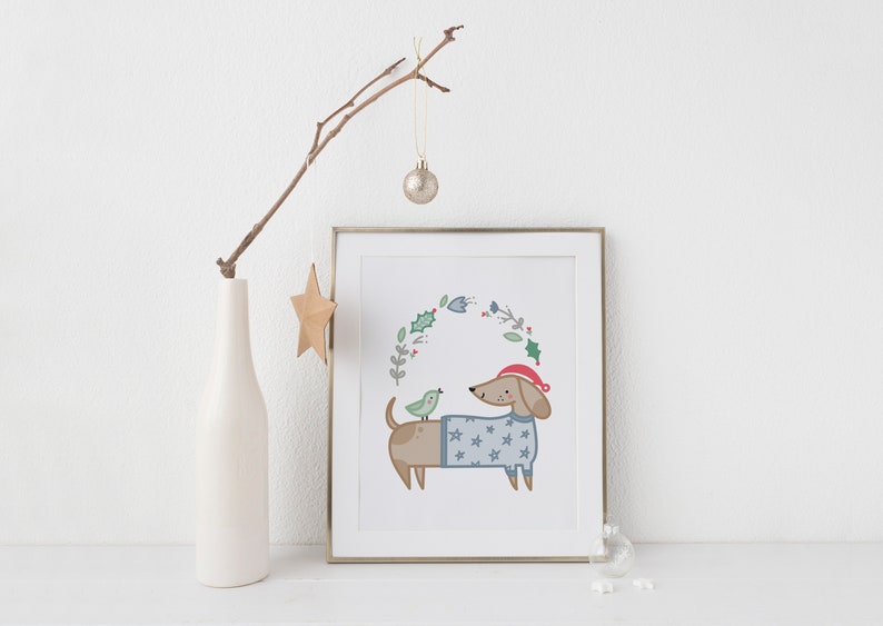 Instant Download Dachshund Illustration Nursery Animal Print Christmas Decor Nursery Decor Nursery Print Printable Art Digital Print