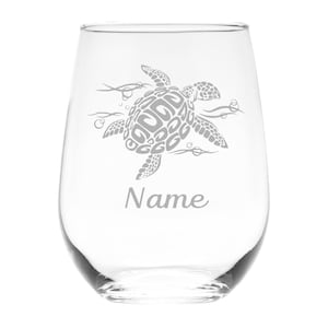 Sea Turtle with Name 17 oz.  Custom Stemless Wine Glass