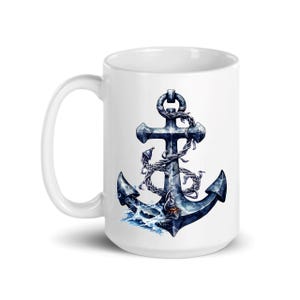 Anchor Decor Nautical Ceramic Coffee Mug 15oz  Boat and Ocean Lover