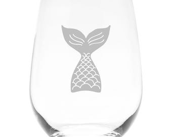 Mermaid Tail Design Stemless Wine Glass - 17 oz (Style M1)