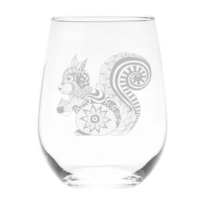 Squirrel Stemless Wine Glass for Men and Women – Squirrel Themed Gift – 17 oz (Style S1)