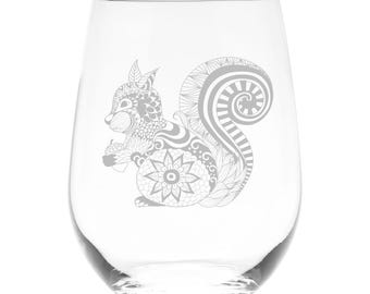 Squirrel Stemless Wine Glass for Men and Women – Squirrel Themed Gift – 17 oz (Style S1)