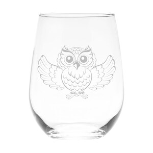 Owl Stemless Wine Glass  -  17 oz. (Style O1)
