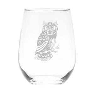 Owl Realistic Stemless Wine Glass - Owl Themed Gifts for Women and Men - 17 oz.