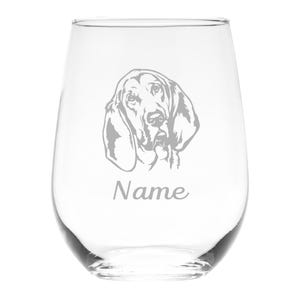 Bloodhound Dog with Name 17 oz.  Custom Stemless Wine Glass - Personalized Bloodhound Dog Themed Gift for Women and Men