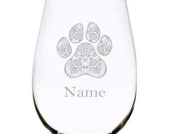 Pawprint  with  name 17 oz. stemless wine glass