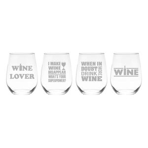 Wine Lover Stemless Wine Glass Set  - 4 Pieces