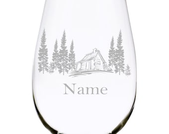 Cabin with  name 17 oz. stemless wine glass