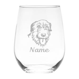 Irish Wolfhound Dog with Name 17 oz.  Custom Stemless Wine Glass