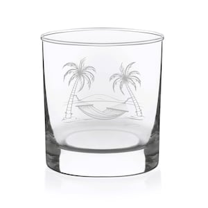 Tropical Hangout Whiskey Rocks Glass - Beach Lover Gift - 11 oz