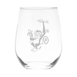 Monkey Stemless Wine Glass - Monkey Themed Gift for Women and Men -  17 oz.