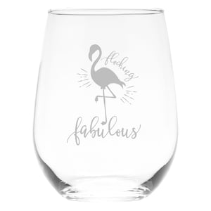 Flocking Flamingo Stemless Wine Glass, 17 oz. (Style F1)