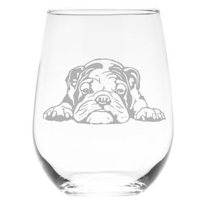 English Bulldog  Themed, Dog Stemless Wine Glass, Dog Lover Gift for Men and Women - 17 oz.