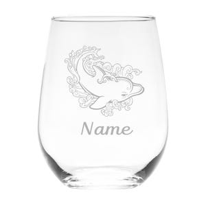 Dolphin with Name, 17.  oz Custom Stemless Wine Glass