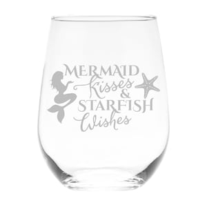 Mermaid Kisses and Starfish Wishes Stemless Wine Glass,  17 oz.