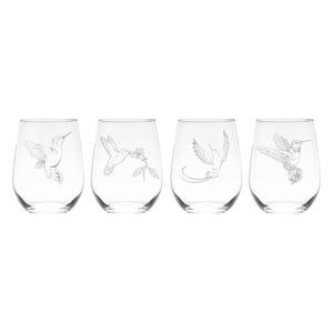 Hummingbird Stemless Wine Glass Set- 4 Pieces