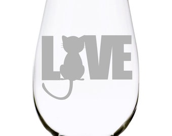 Cat LOVE stemless wine glass, 17 oz.