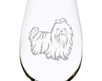 Maltese (M1) themed, dog stemless wine glass, 17 oz.