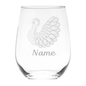 Swan with Name 17 oz.  Custom Stemless Wine Glass