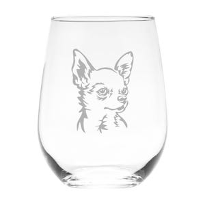 Chihuahua Dog Themed 17 oz. Stemless Wine Glass - Gift for Dog Lovers for Women and Men