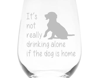 Funny Dog Stemless Wine Glass: Laser Engraved Gift (17 oz)