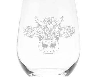 Cow Stemless Wine Glass  - 17 oz. (Style C1)