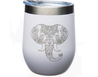 Elephant Tumbler Stainless Steel - Elephant Themed Gift for Women and Men - 12 oz.