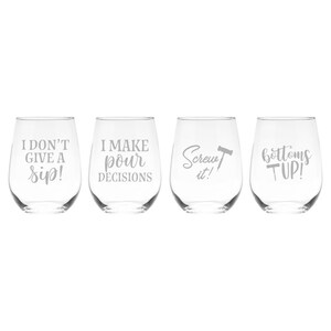 Wine Humor Stemless Wine Glass Set  - 4 Pieces