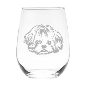 Shih Tzu Themed, Dog Stemless Wine Glass - Dog Lover Gift for Women and Men  17 oz. (Style S2)