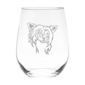 Chinese Crested Themed, Dog Stemless Wine Glass - Dog Lover Gift for Men and Women - 17 oz. (Style C2)