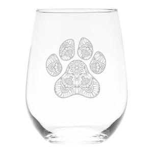 Pawprint Stemless Wine Glass, 17 oz.  Dog and Cat Lover Gift (Style P1)
