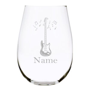 Guitar with  name 17 oz. stemless wine glass