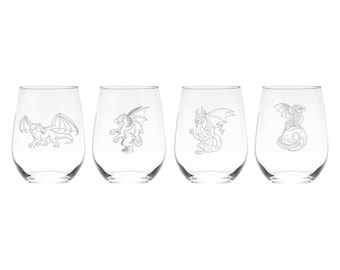 Dragon Stemless Wine Glass Set - 4 Pieces